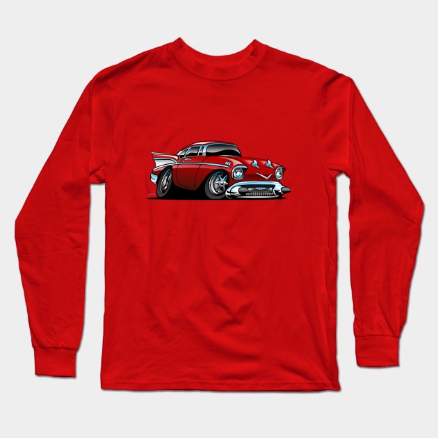 Classic American 57 Hot Rod Cartoon Long Sleeve T-Shirt by hobrath